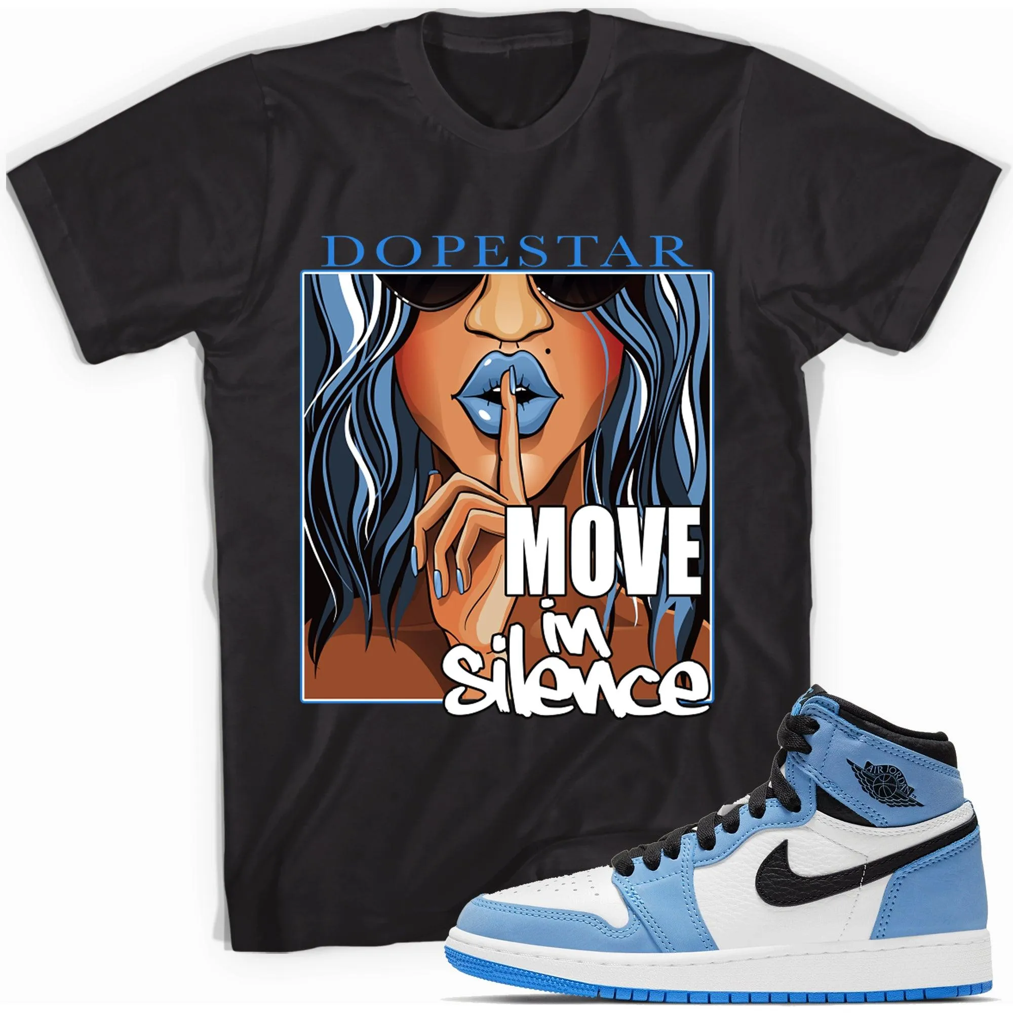 1 High White University Blue Black Shirt Move In Silence