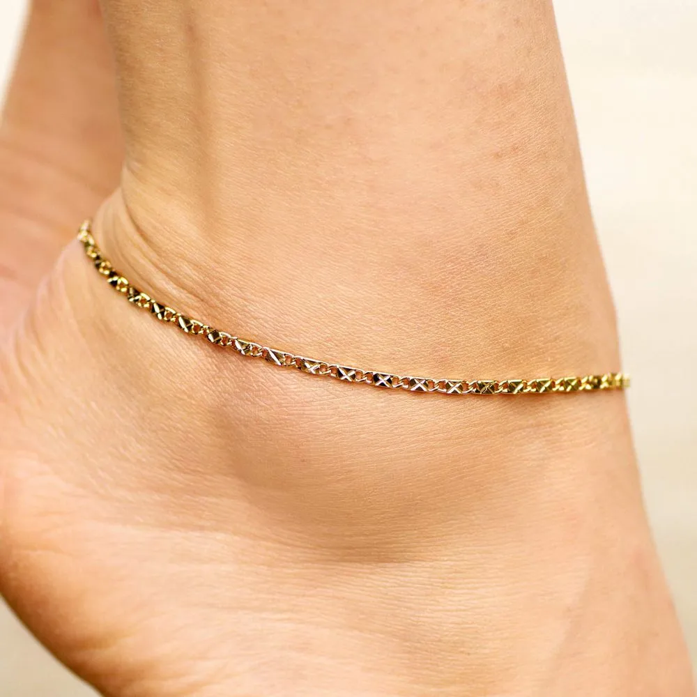 2.5mm Diamond Cut Star Flat Link Anklet