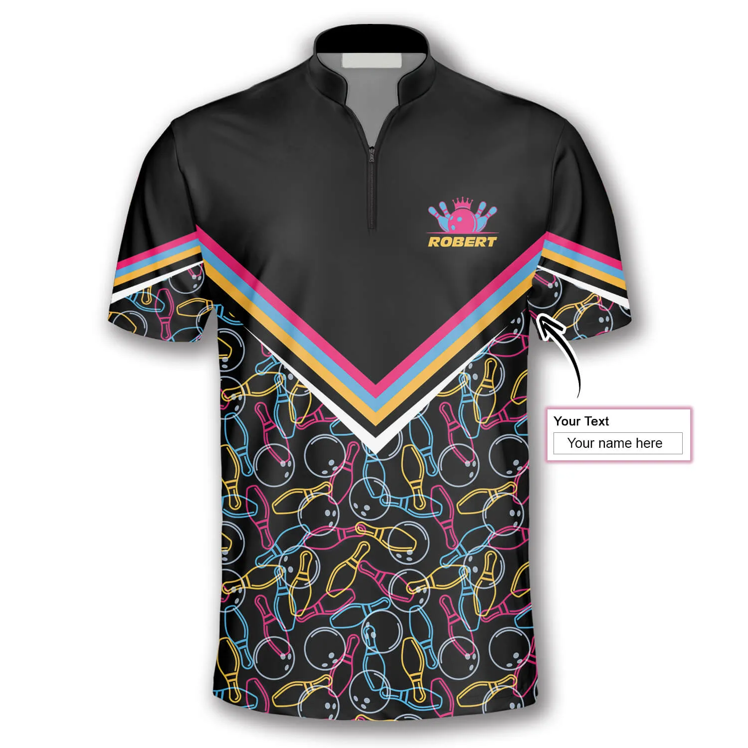 3D All Over Print Bowling Pattern In Black Colorful Lines Custom Bowling Jerseys for Men