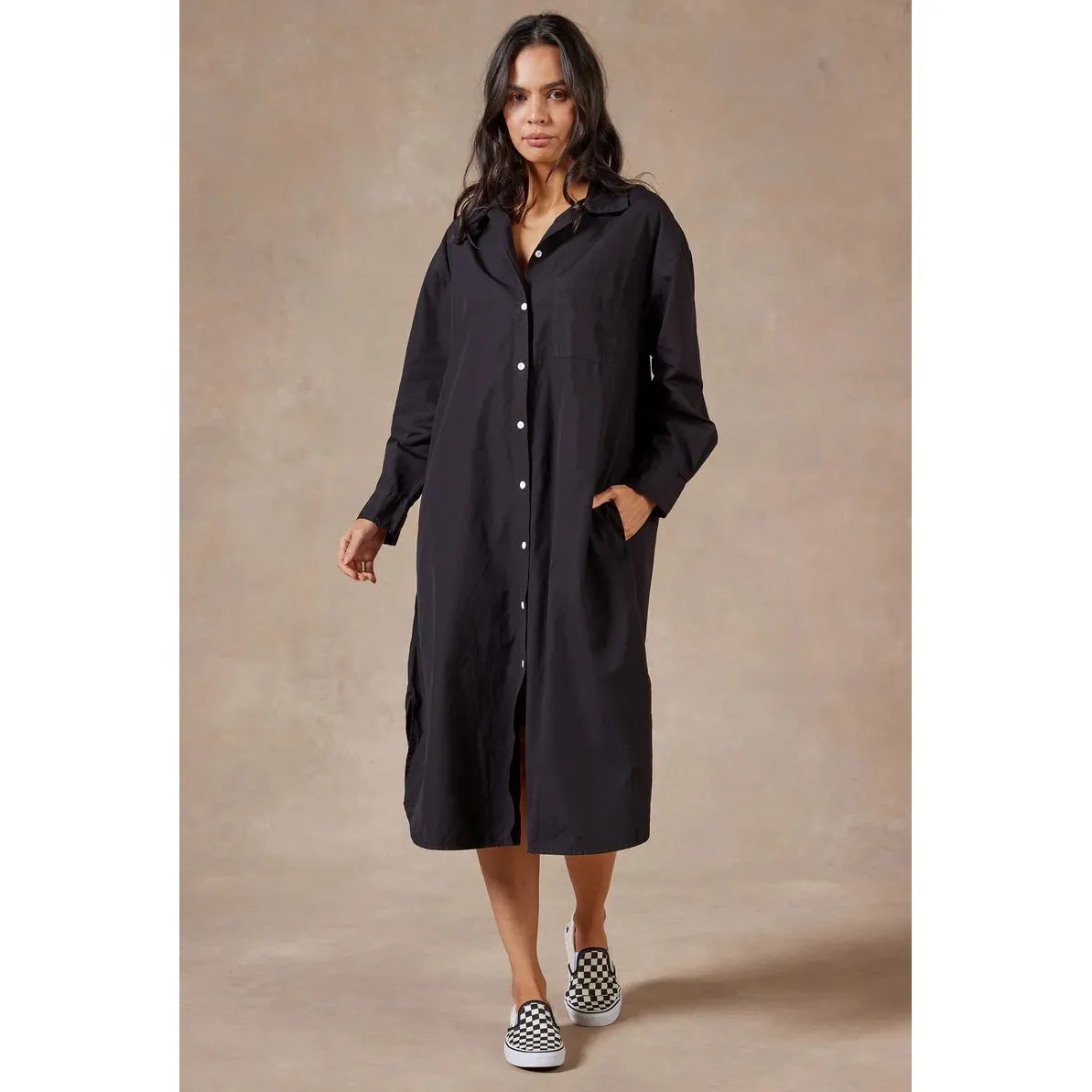 Academy Brand Women's Frankie Long Sleeve Poplin Dress - Black