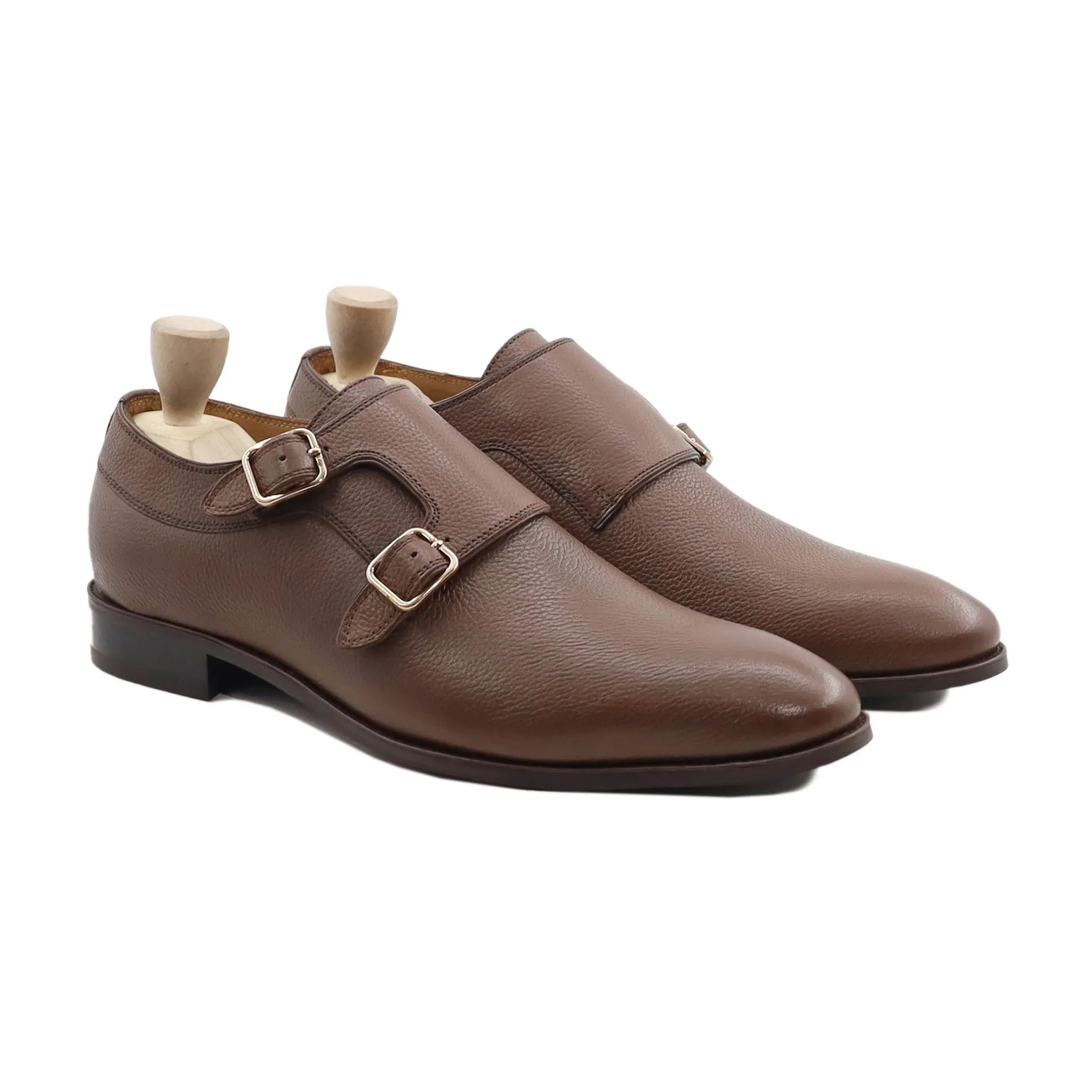 Akranes - Men's Brown Pebble Grain Leather Double Monkstrap