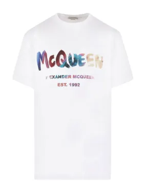 Alexander mcqueen men`s white mcqueen graffiti t-shirt