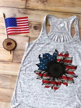 American Flag Sunflower flowy racerback tank tops