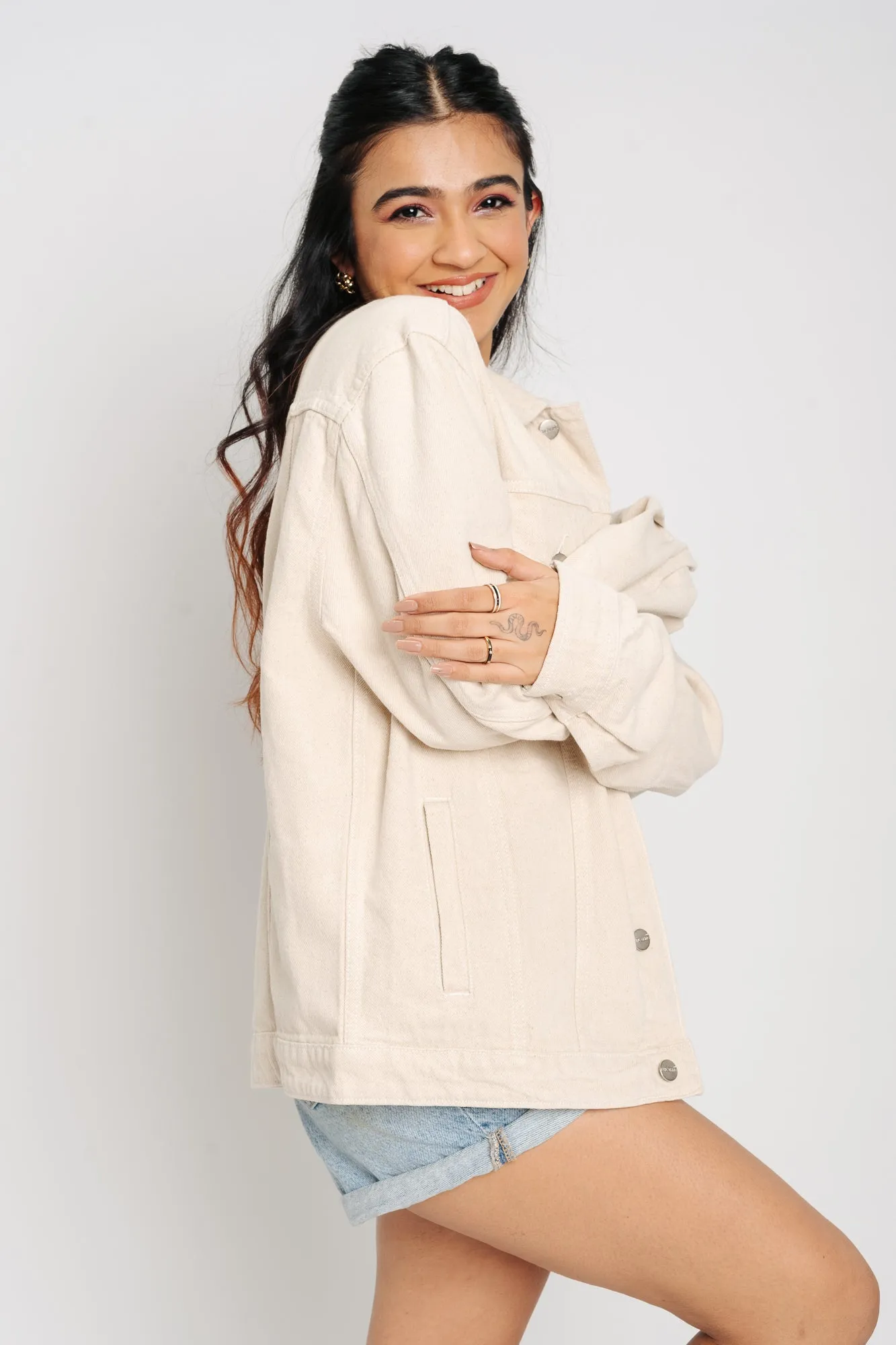 Beige Flag Denim Jacket