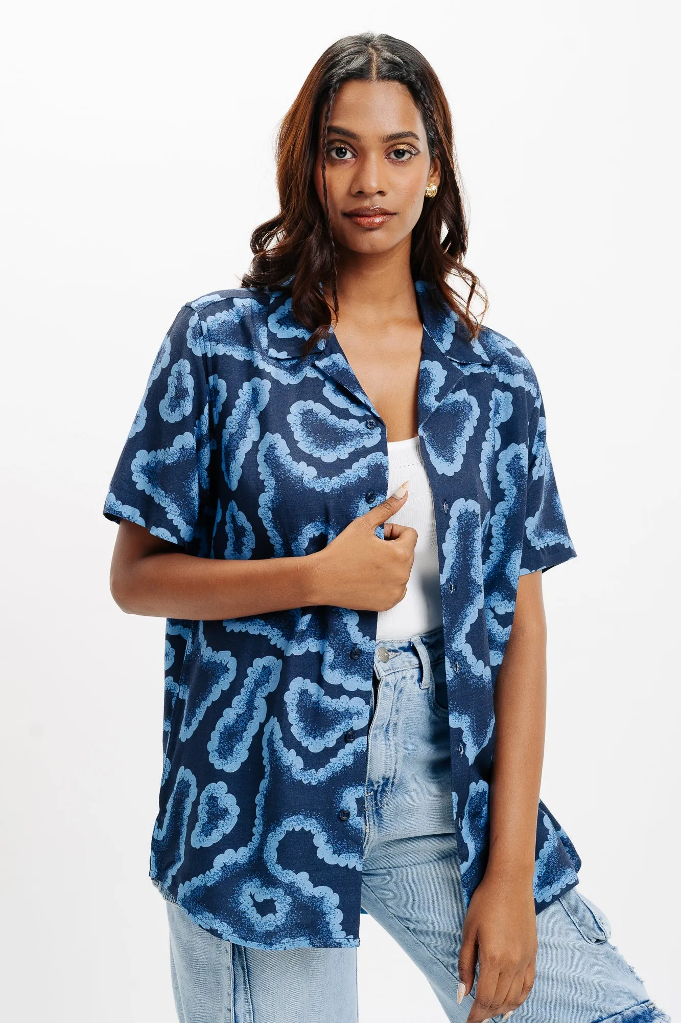 Black Abstract Print Linen Shirt