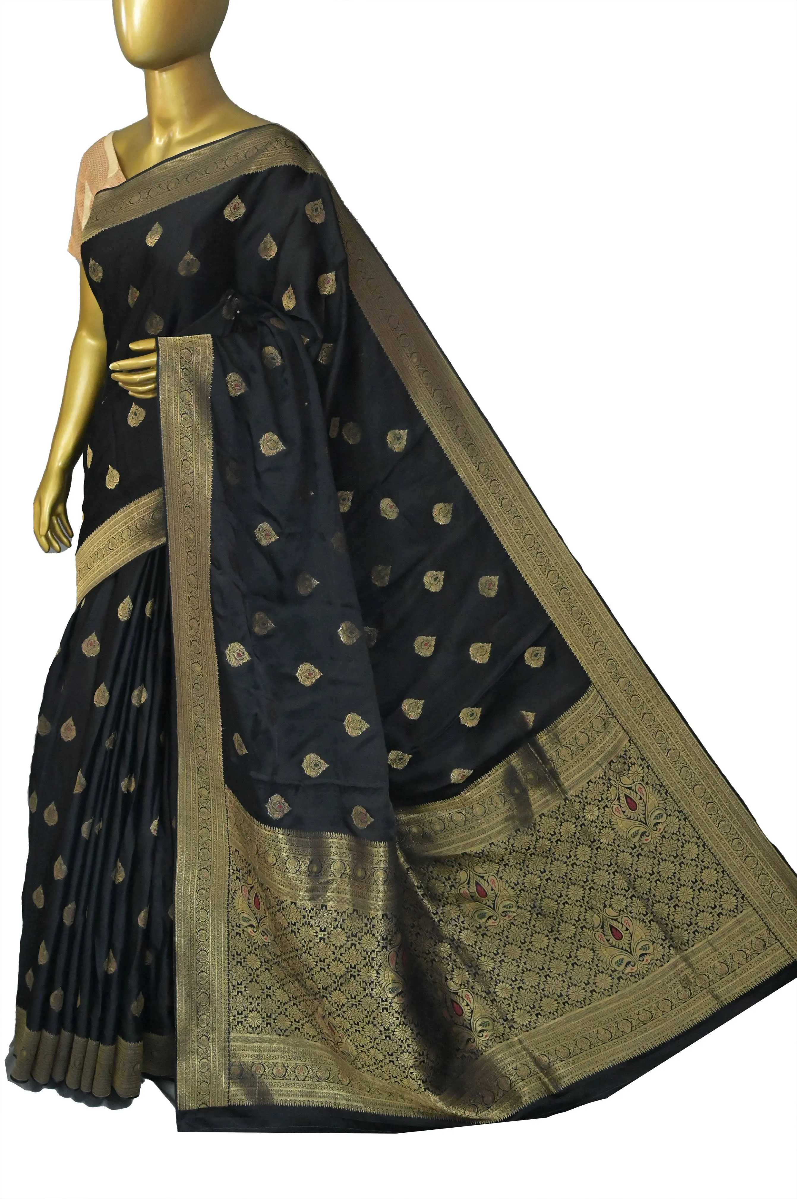 Black Color Mashru Banarasi Saree with Meenakari Buta Work