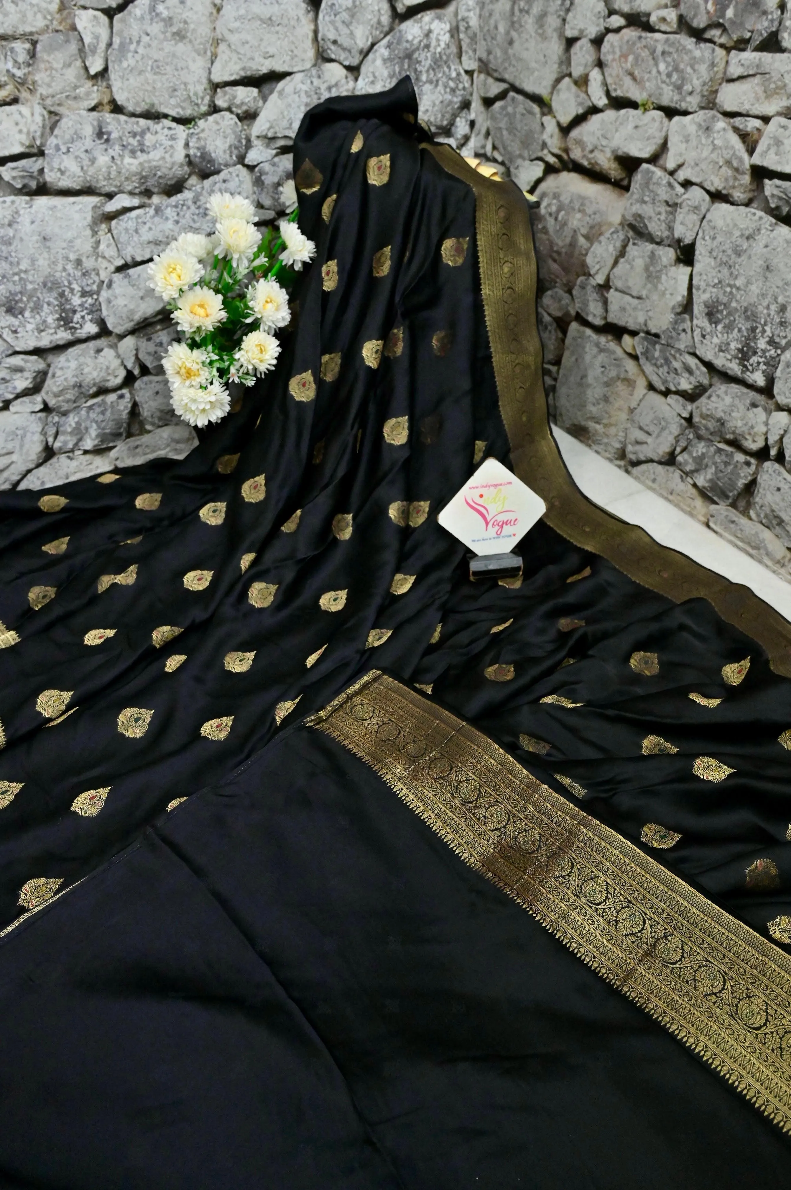 Black Color Mashru Banarasi Saree with Meenakari Buta Work