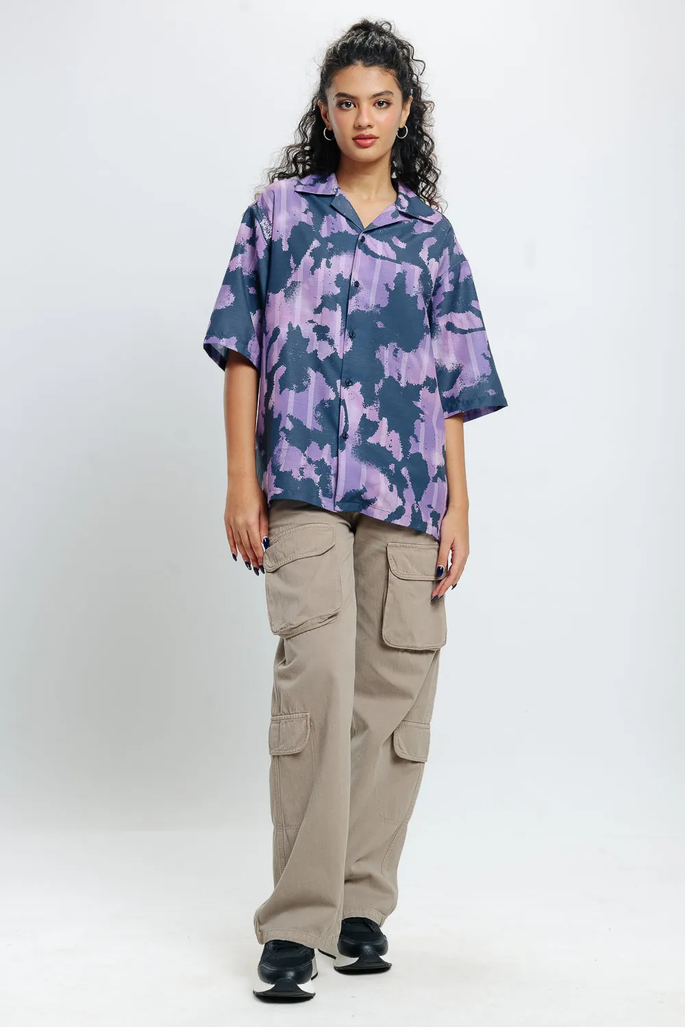 Black Currant Print Women's Resort Shirt