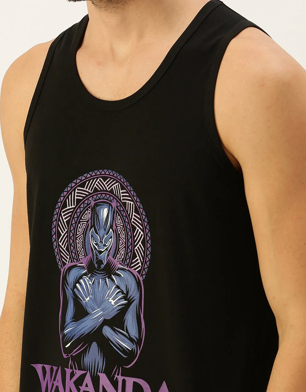 Black Panther Wakanda Forever Black Chest Graphic Printed Vest