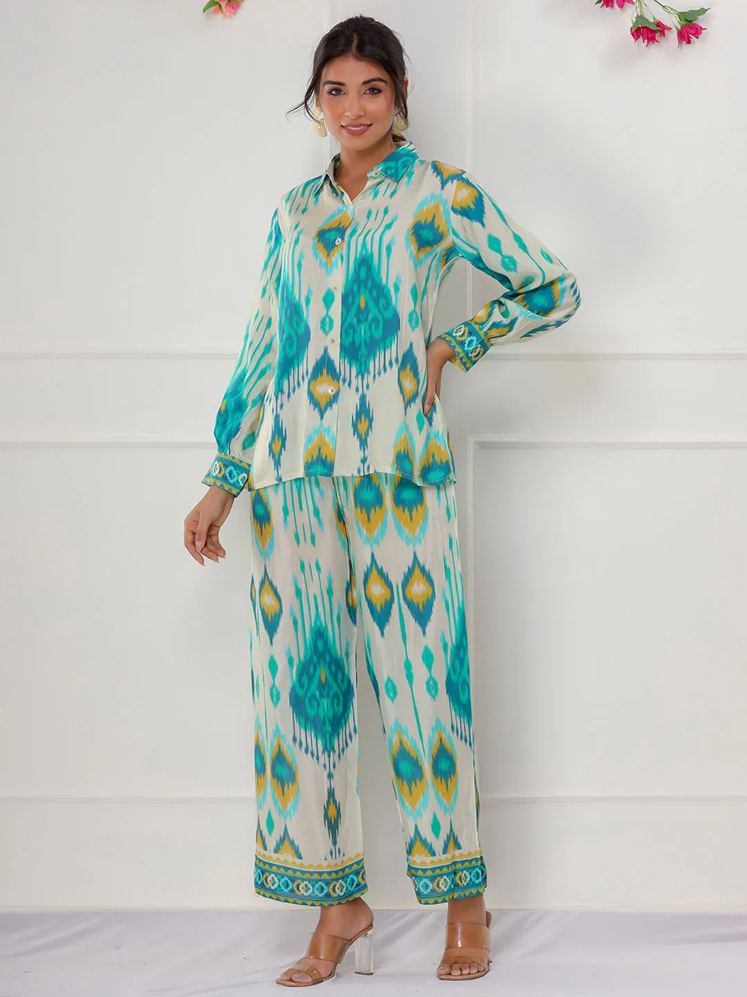 Boho Muslin Co-ord Set with Trendy Ikat Print