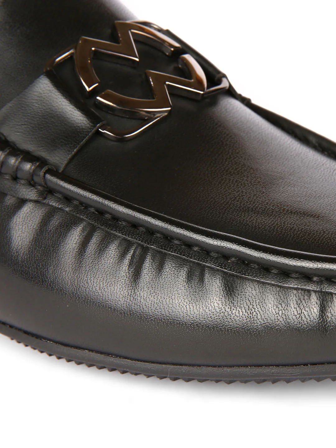 Bracket Buckled Black Loafers