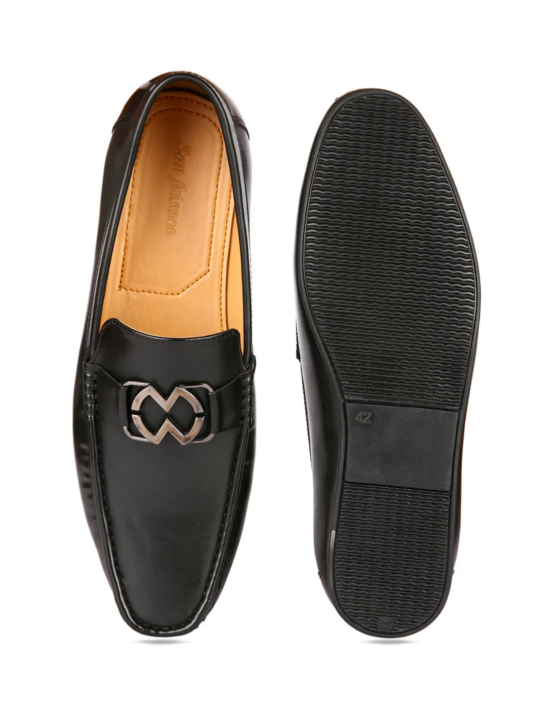 Bracket Buckled Black Loafers