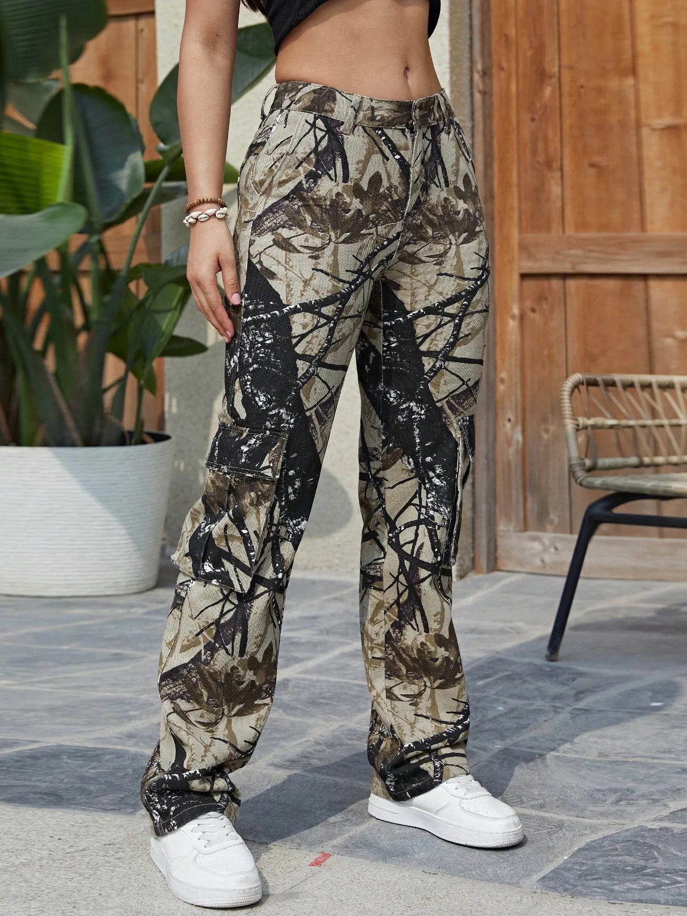 Camo Print Wide Leg Jeans