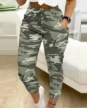 Camouflage Print Pocket Design Drawstring Pants