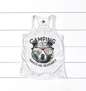 Camping Makes Me Bearable flowy racerback tank top