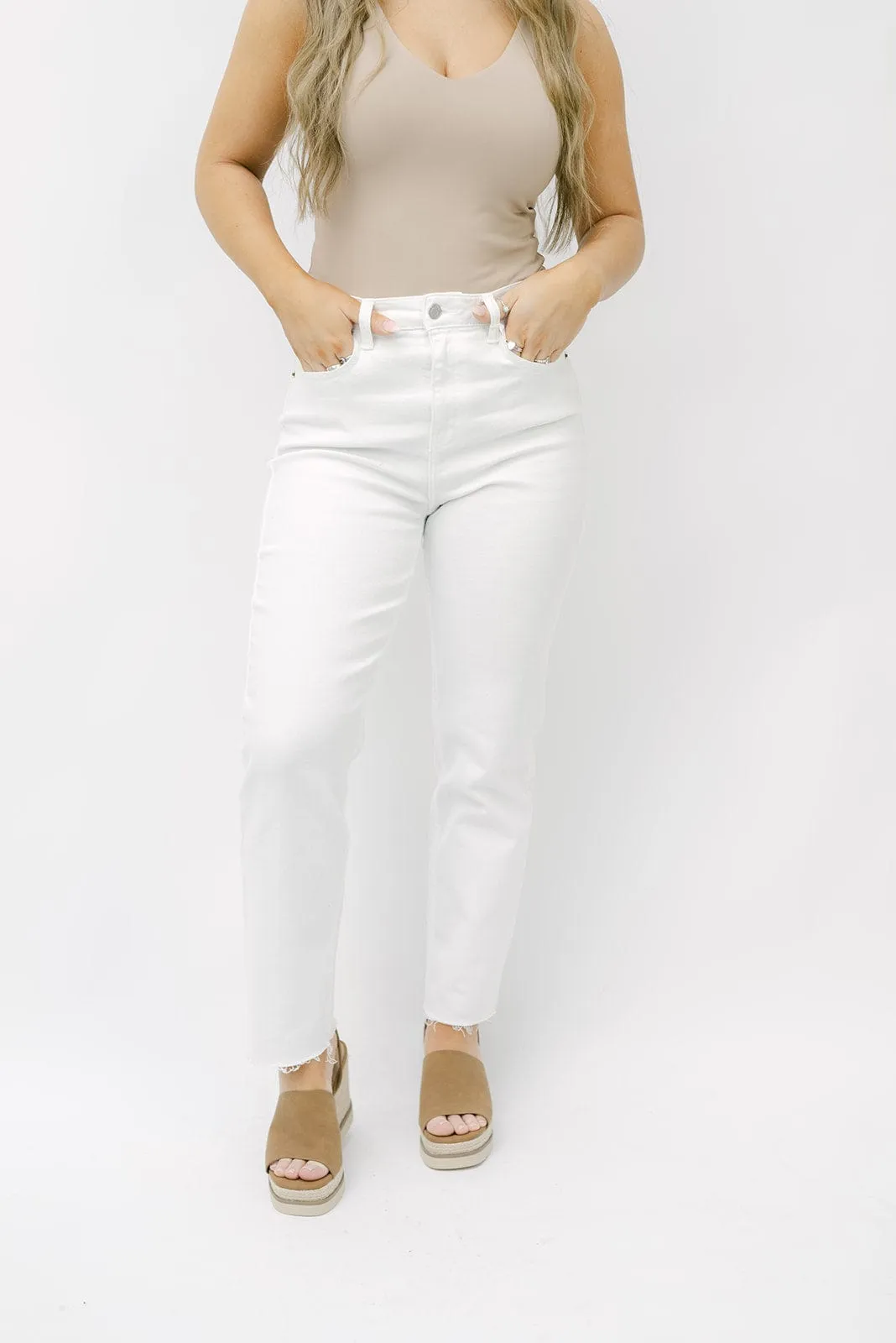 Cello White High Rise Straight Jeans