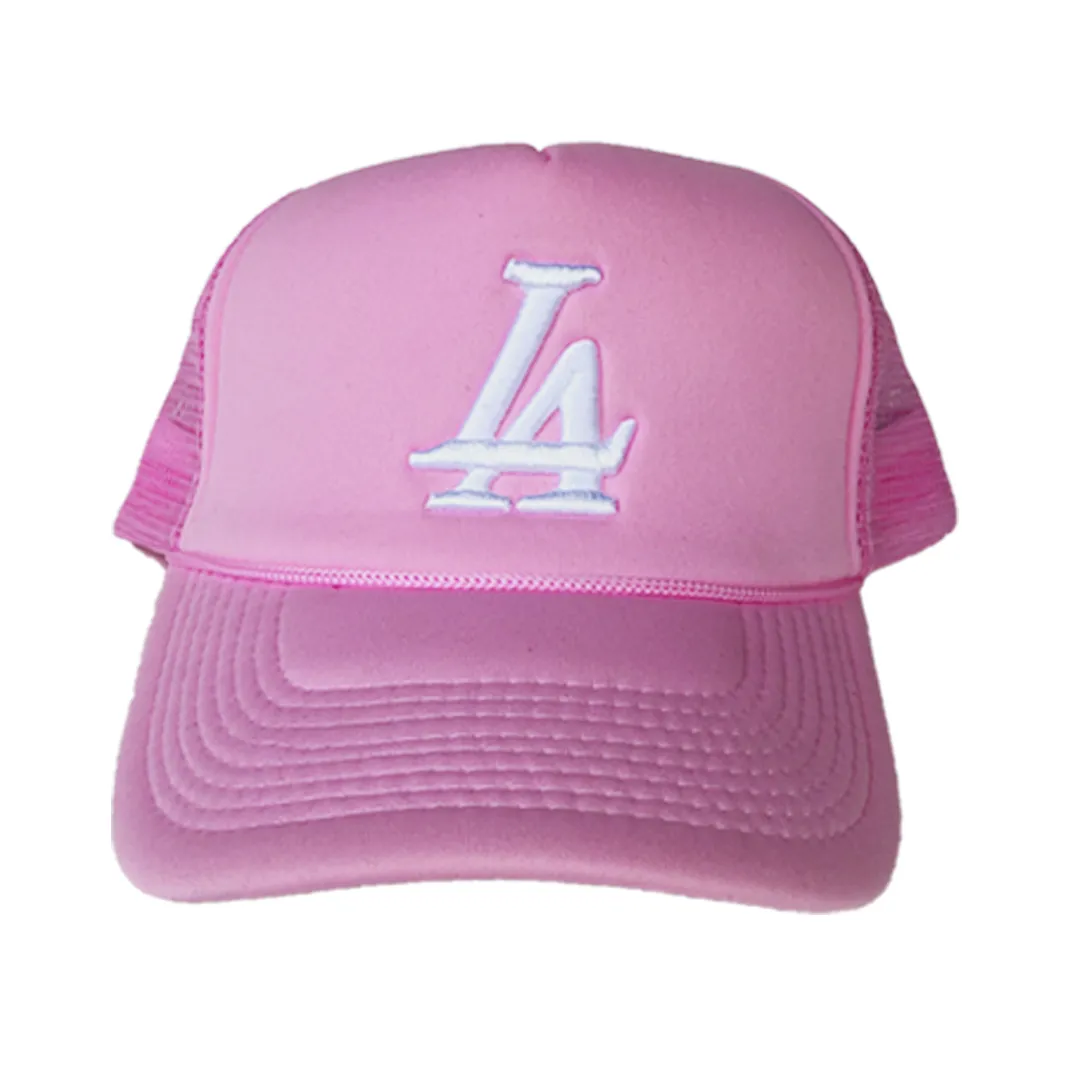 Collective LA Puff Embroidered Trucker Hat in Pink