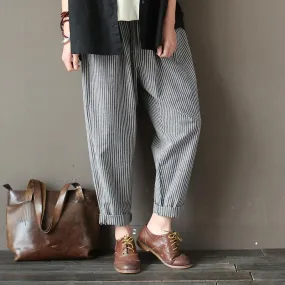 Cotton Linen Casual Loose Striped Pants