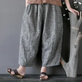 Cotton Linen Casual Striped Wide Leg Pants