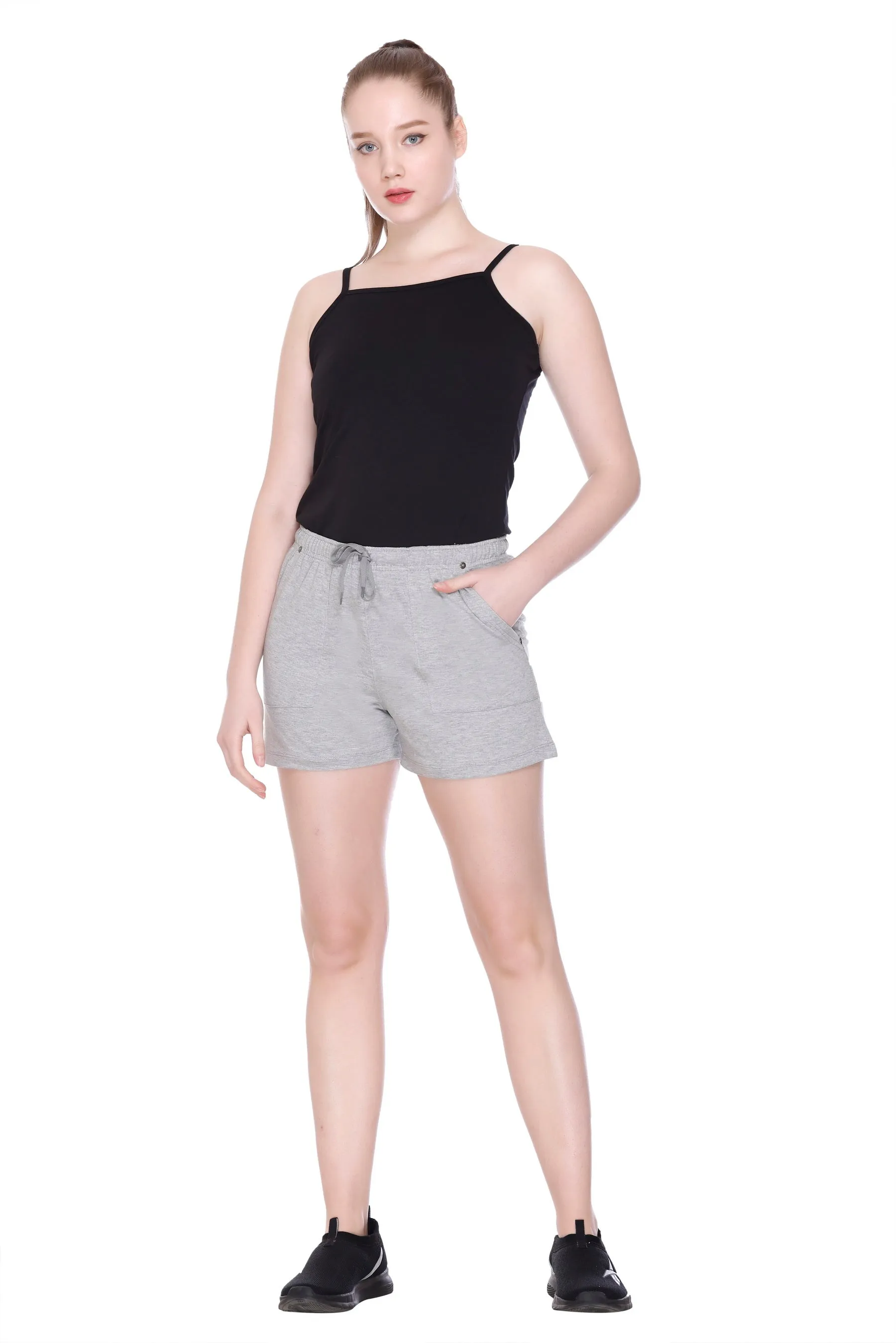 Cotton Shorts For Women Plain - Grey