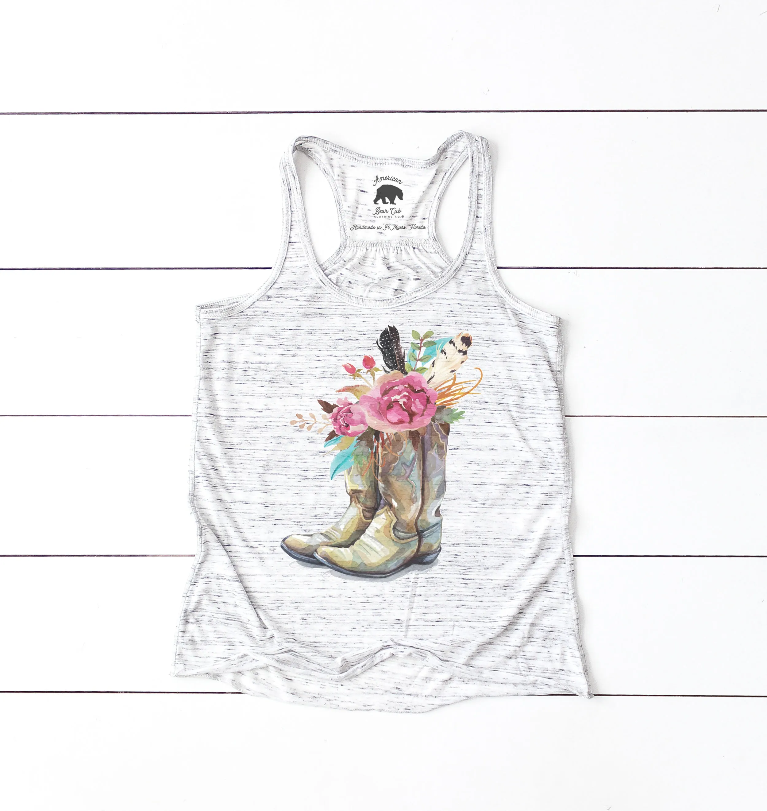 Country Boho Boots with Flowers & Feathers flowy racerback tank top