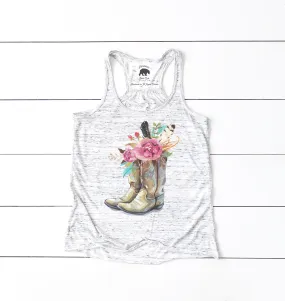 Country Boho Boots with Flowers & Feathers flowy racerback tank top