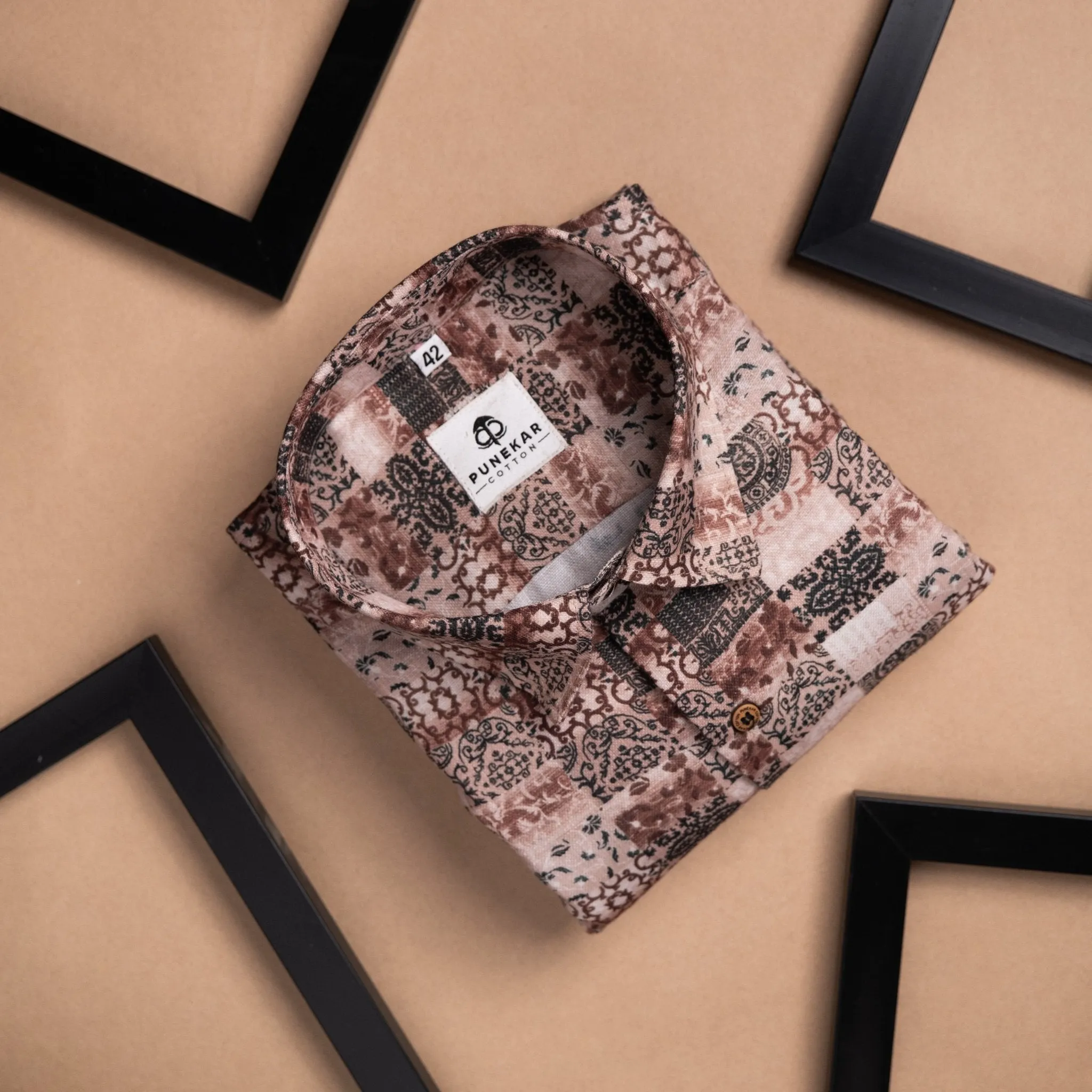 Cream Brown Color Morrocan Printed Shirt For Men