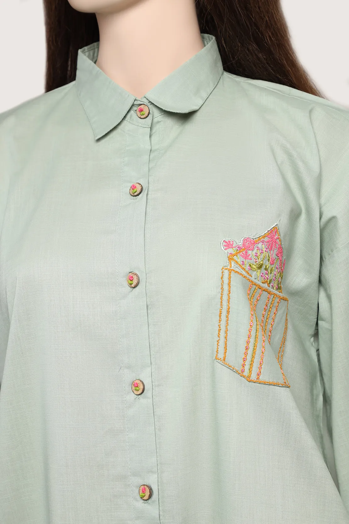 Cross Hatch Solid Emb Stitched Shirt