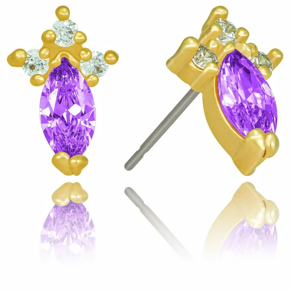 Cubic Zirconia Marquise Birthstone Stud Earrings