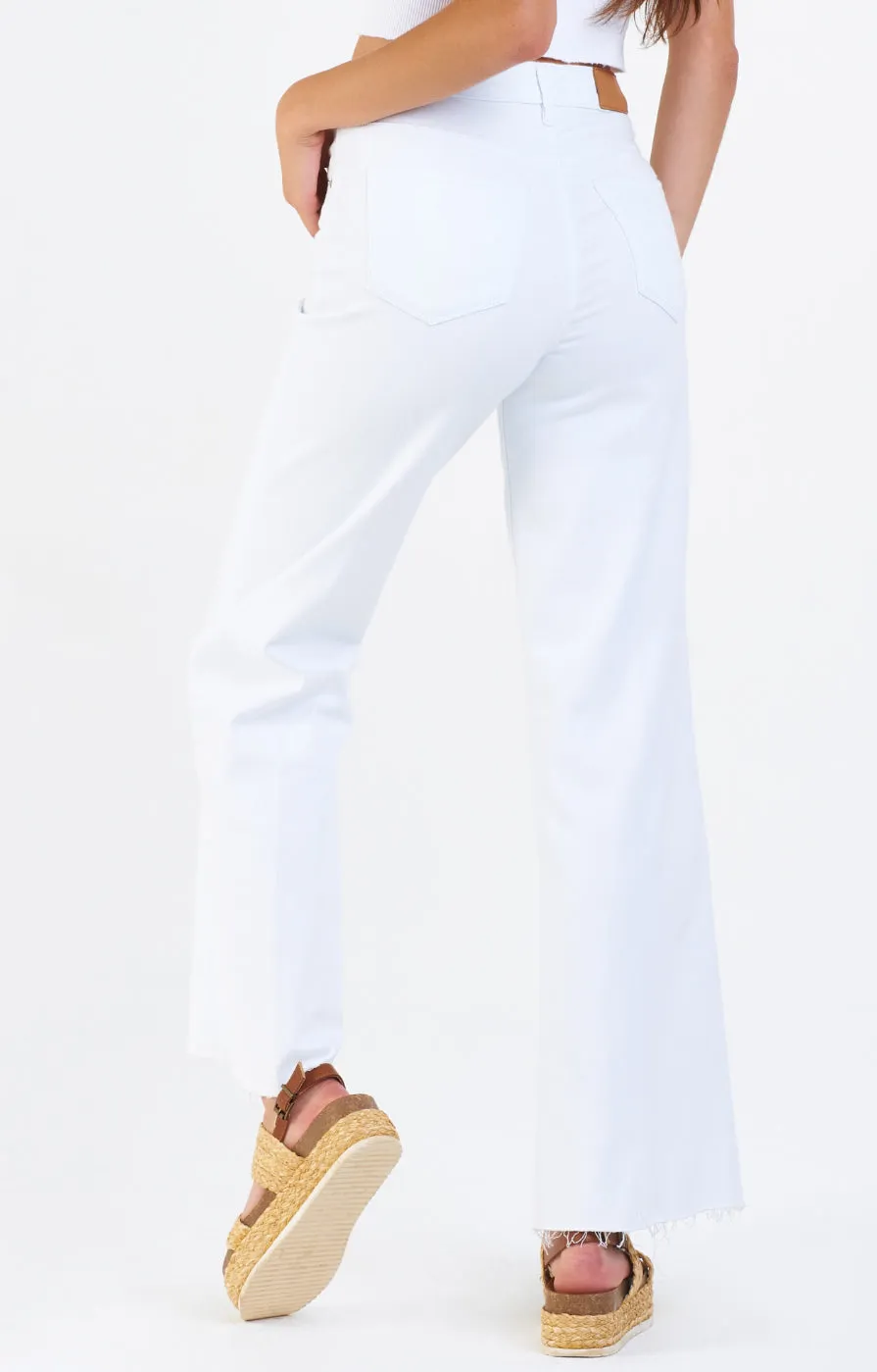 Dear John Fiona Super High Rise Wide Leg Jeans White