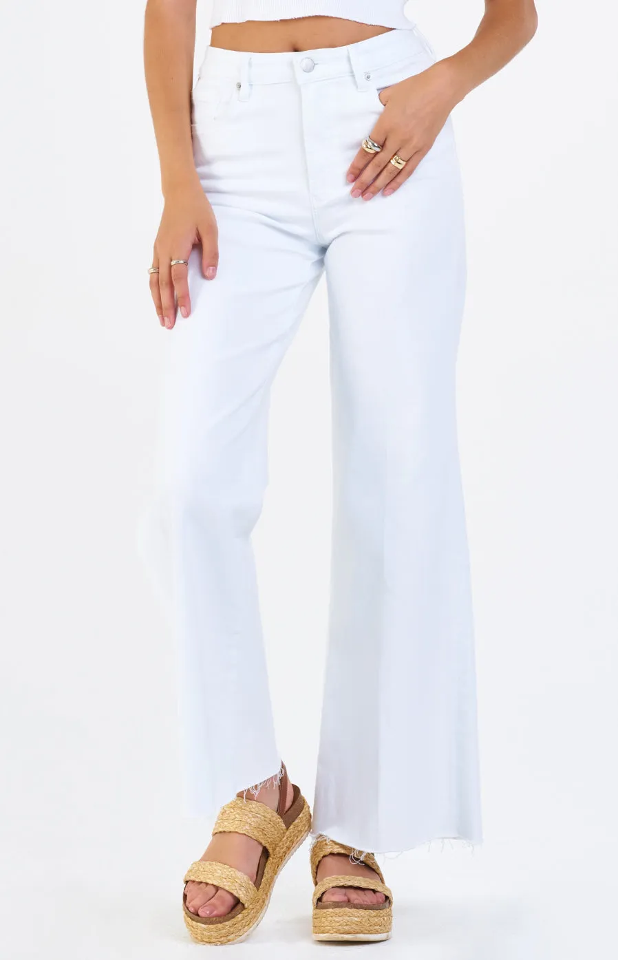 Dear John Fiona Super High Rise Wide Leg Jeans White