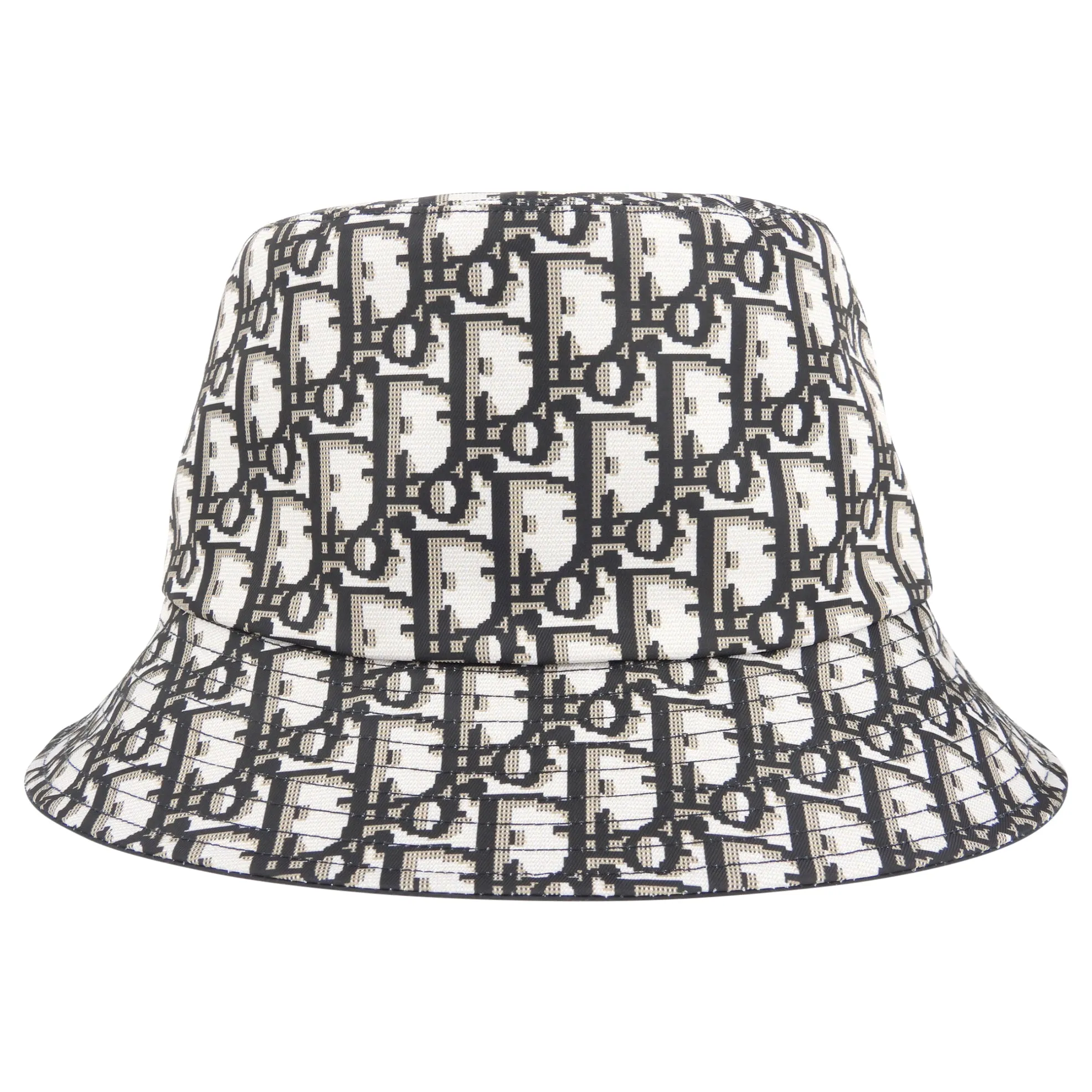 Dior Black Nylon and Oblique Monogram Jacquard Canvas Reversible Bucket Hat Full Set