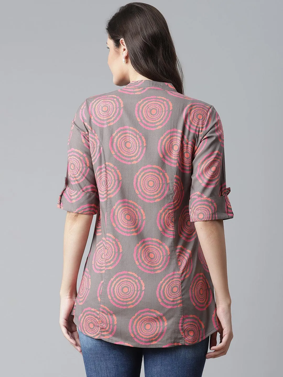 Divena Grey Spiral Rayon Print Top