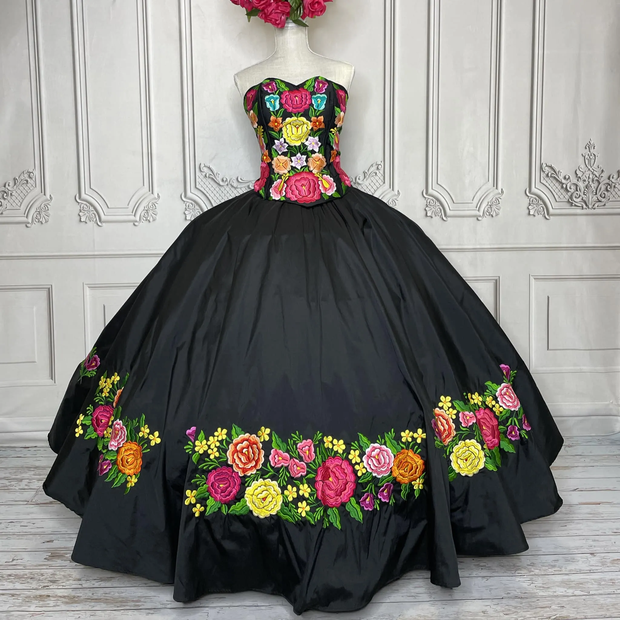 Embroidered Mexican Quinceanera Dress - Duquesa