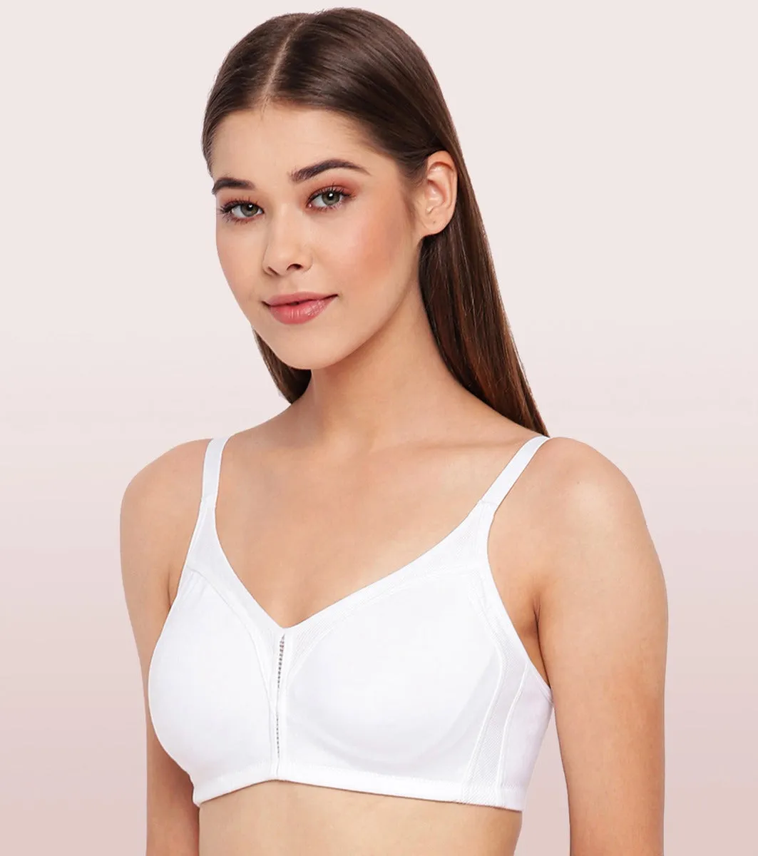 Enamor Fab-Cool AB75 M-frame Jiggle Control Full Support Stretch Cotton Bra for Women- Full Coverage, Non Padded and Wirefree - White