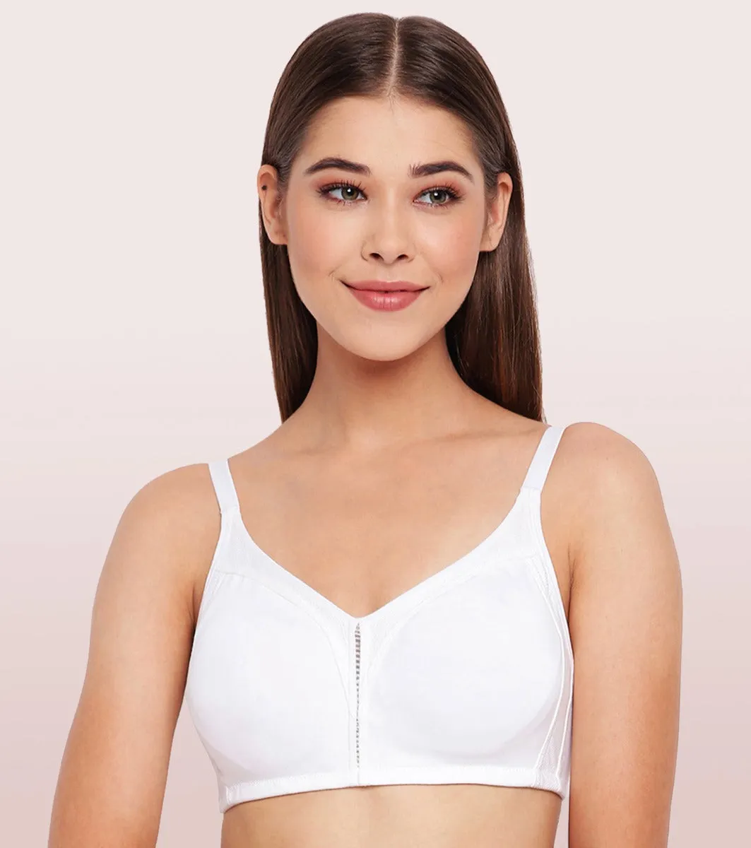 Enamor Fab-Cool AB75 M-frame Jiggle Control Full Support Stretch Cotton Bra for Women- Full Coverage, Non Padded and Wirefree - White