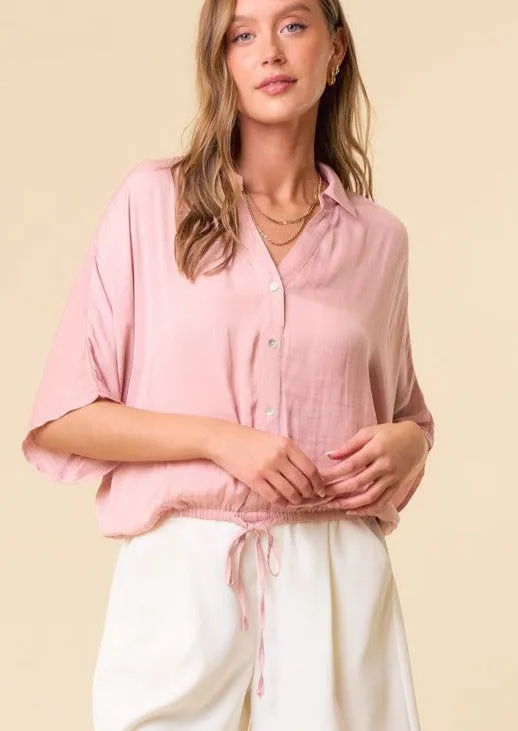 FINAL SALE - Blush Drawstring Bottom Dolman Top