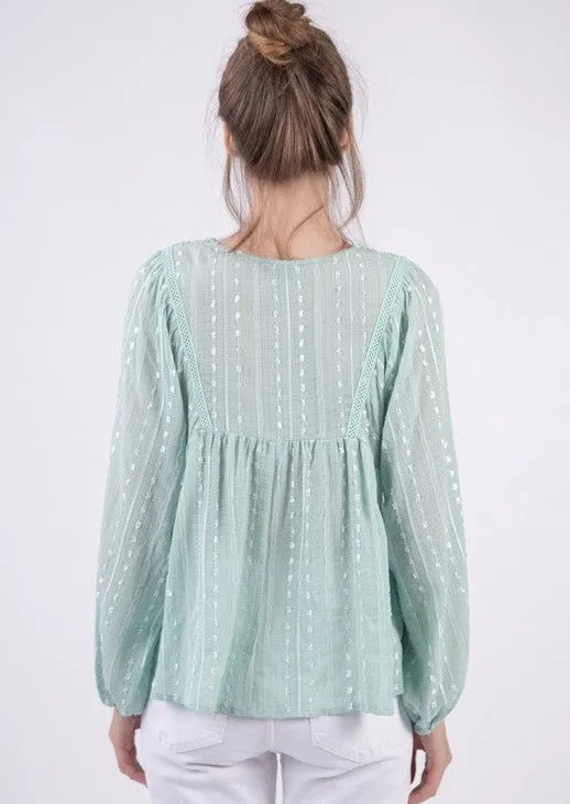 FINAL SALE - Puff Sleeve Embroidered Blouse - 2 Colors!