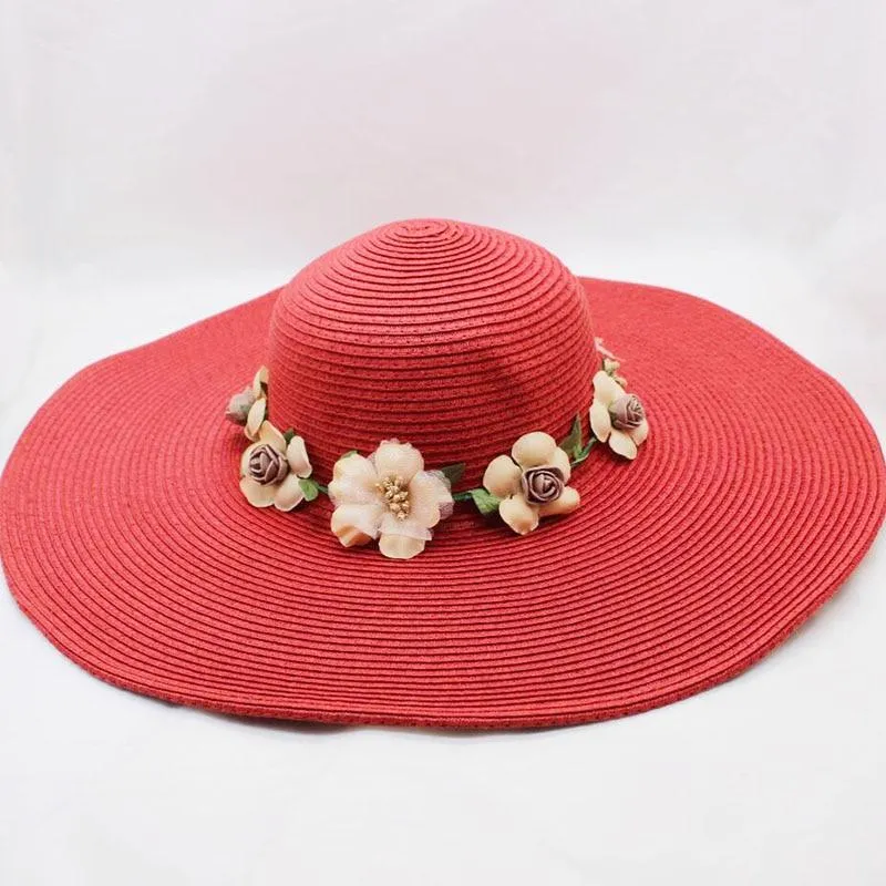 Floppy Wide Brim Sun Hat with Organza Flowers