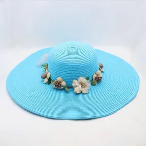 Floppy Wide Brim Sun Hat with Organza Flowers