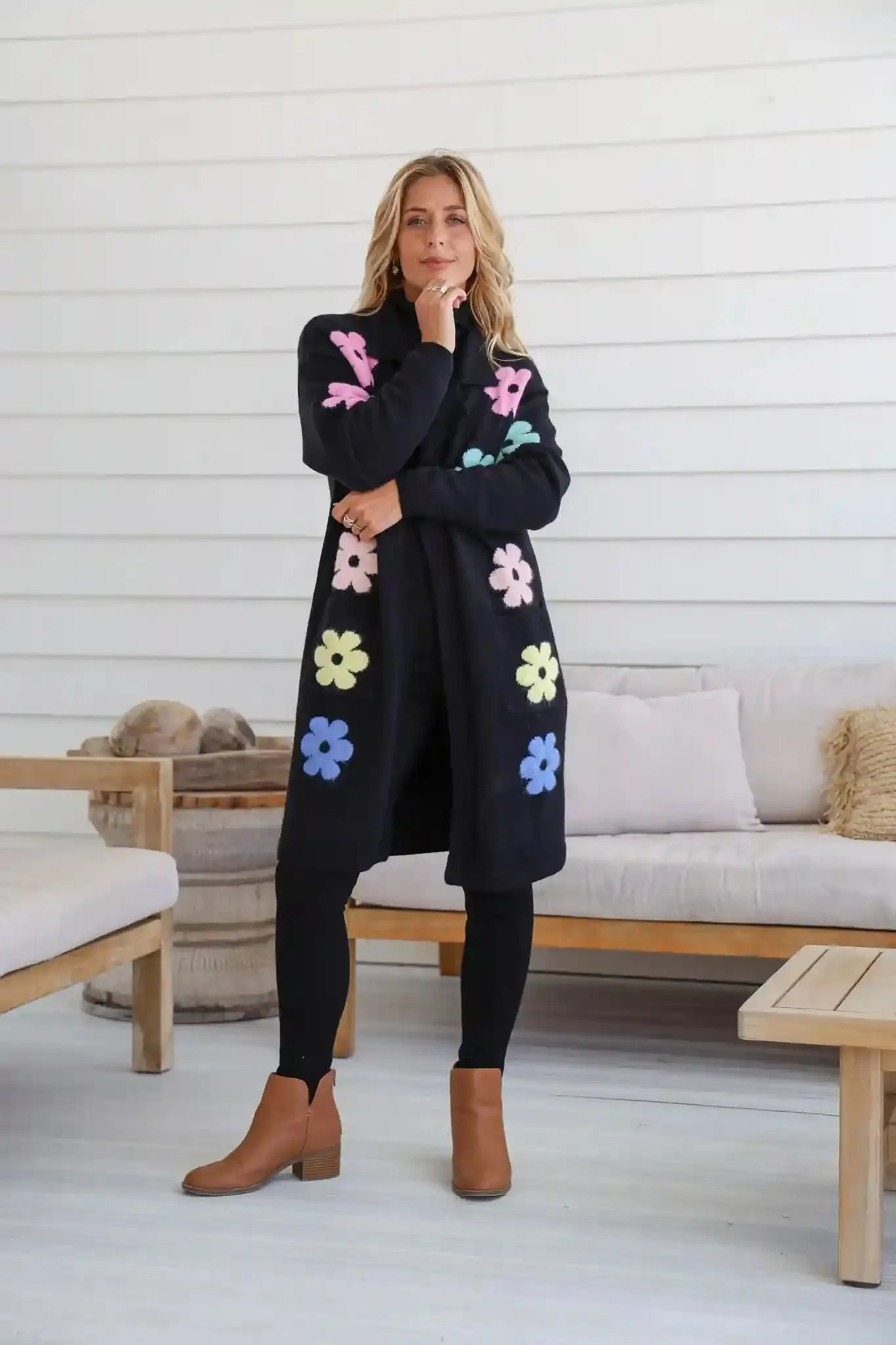 Flower Power Knit Cardigan - Black