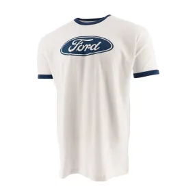 Ford Classic Mens Oval Ringer T-Shirt - Vintage Style with Bold Logo