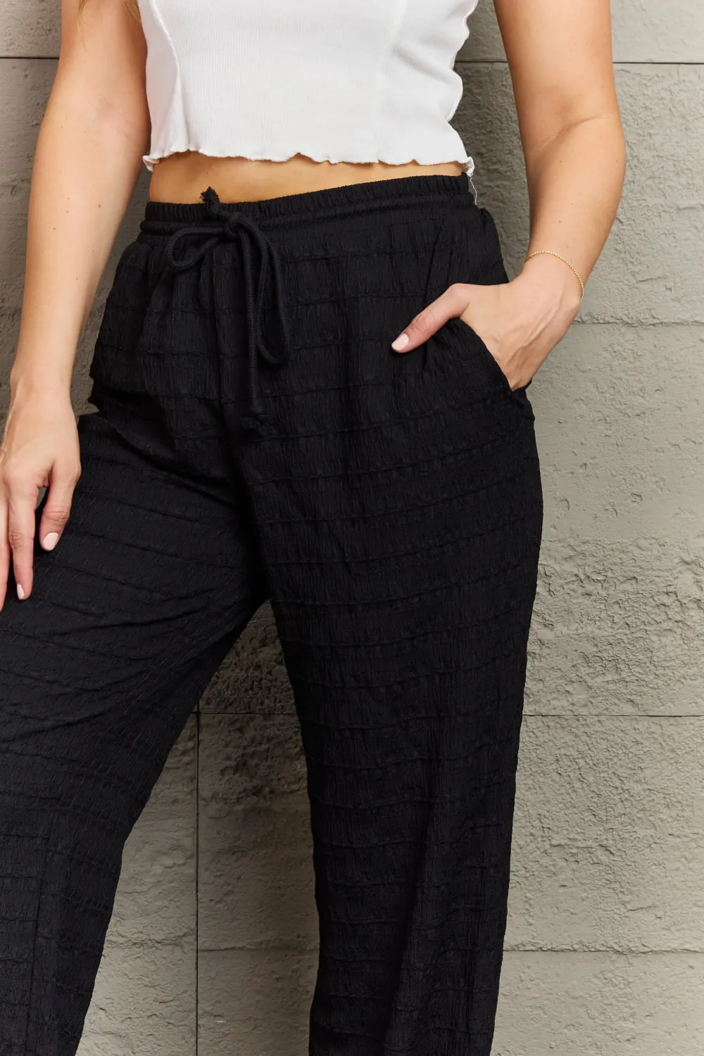 Optimized Product Title: GeeGee Dainty Delights Womens Textured High-Waisted Black Pants for Comfort and Style