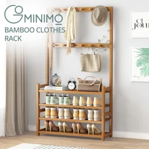 GOMINIMO Bamboo Clothes Rack and Shoe Rack Shelves 80cm, Natural