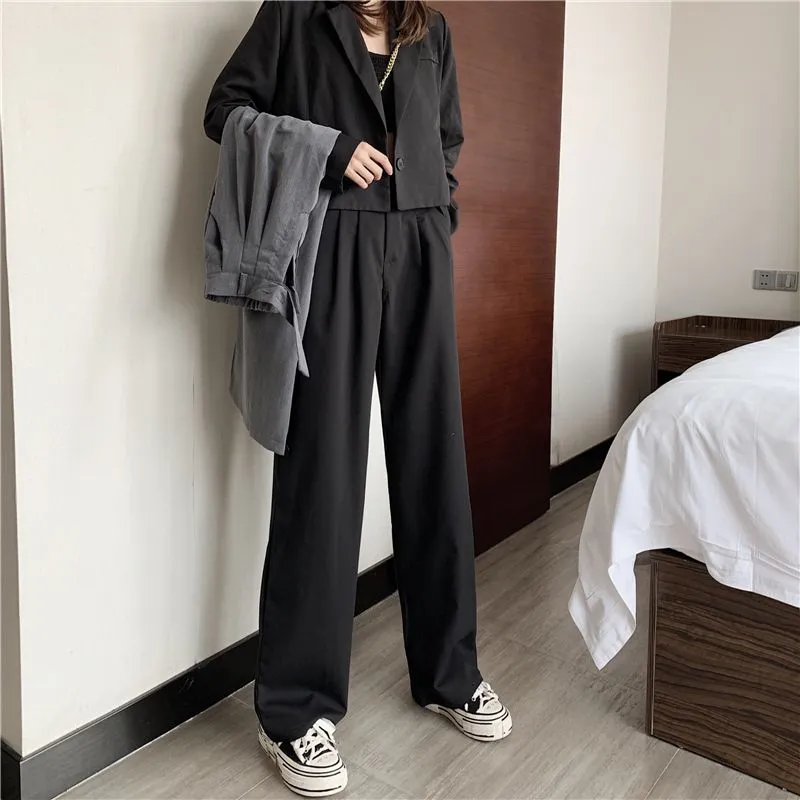 High-Waist Plain Wide-Leg Pants dd4