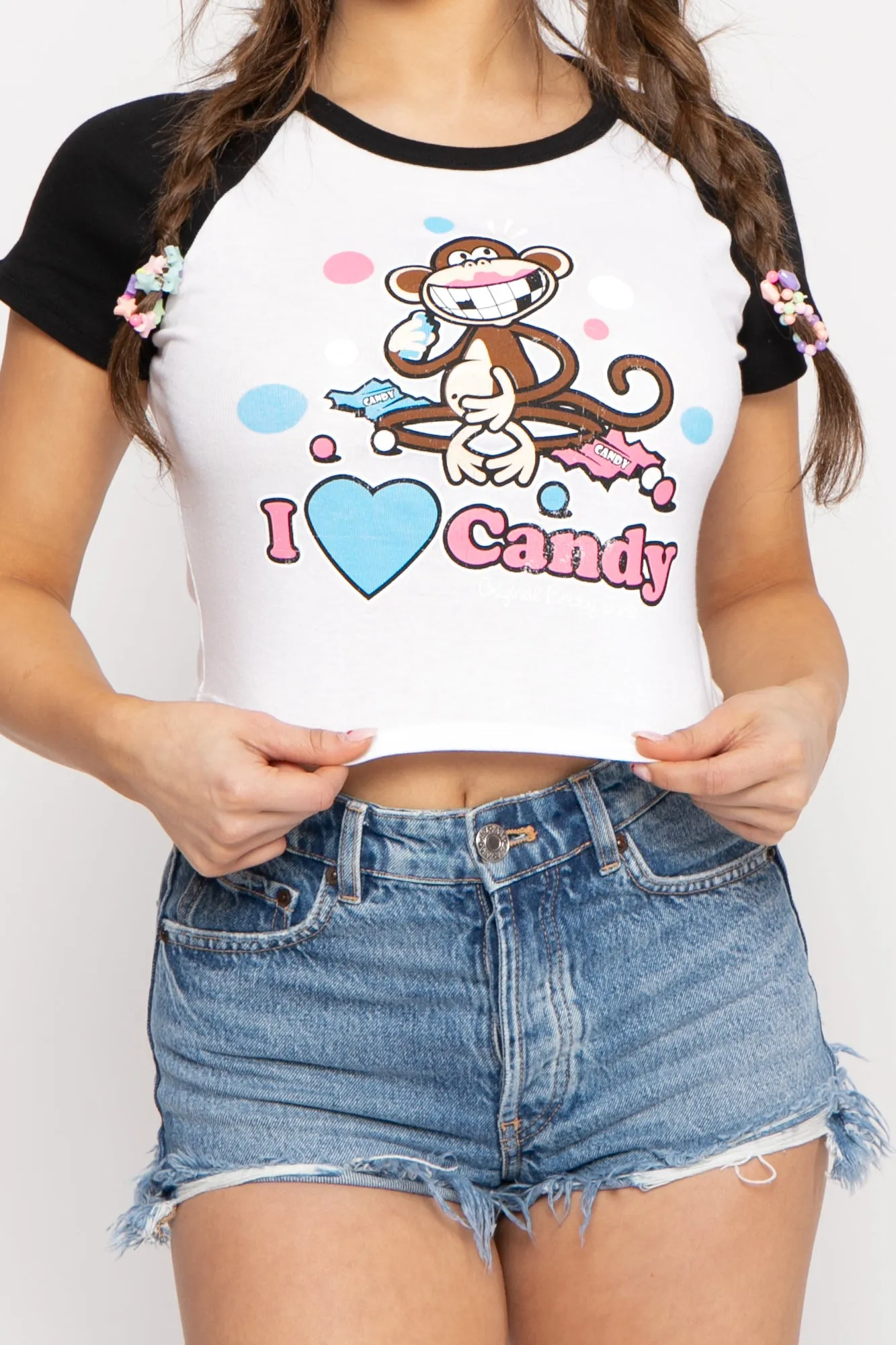 I Love Candy  - Bobby Jack Raglan Crop top -  Black/White