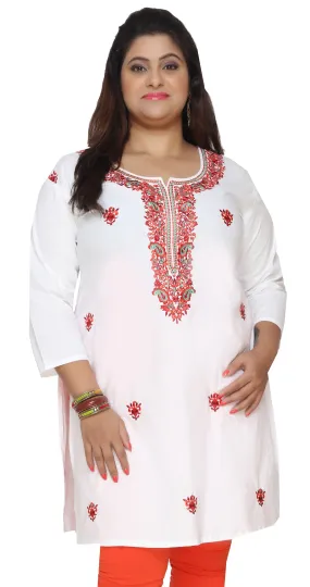 India Tunic Long Top Cotton Kurti Womens Plus Size Indian Clothes (Off-White)