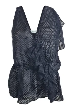 IRO Ilen Black Silk Mix Sleeveless Sheer Blouse (FR 40)