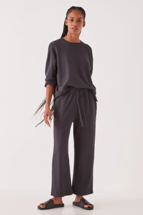 Lahni Wide Leg Washed Black Fleece Pant