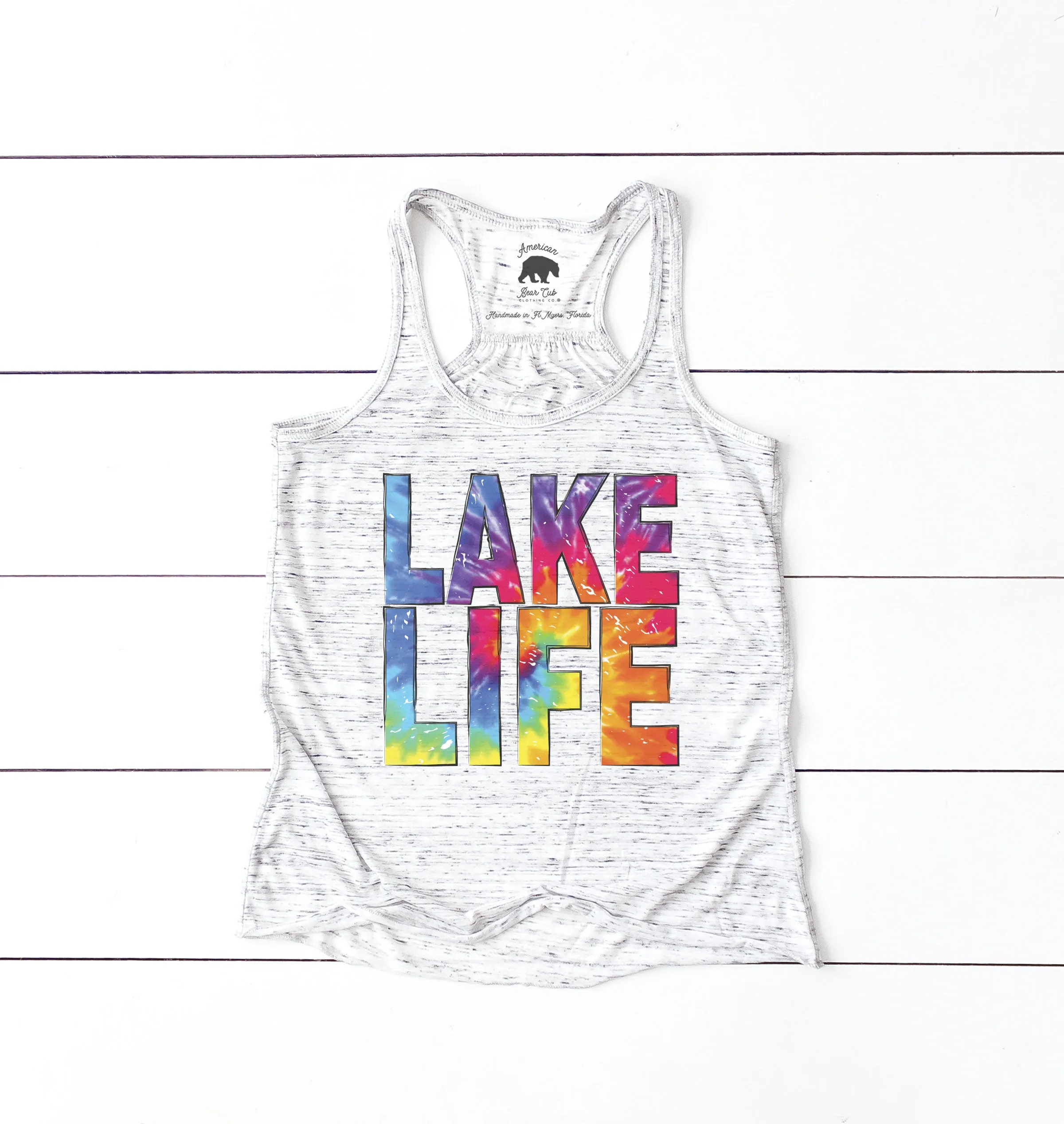 Lake Life Tie Dye flowy racerback tank top